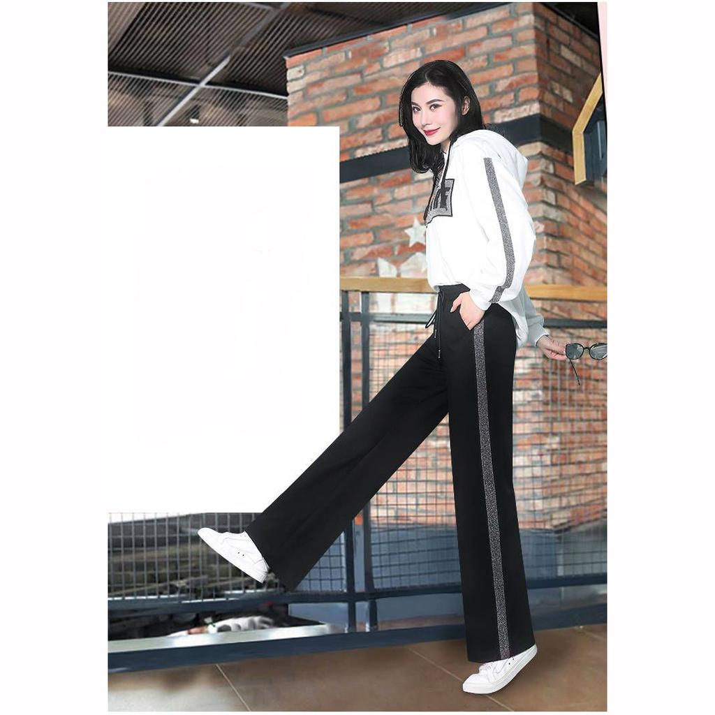 Spring Autumn Women's Student Wide Leg Straight Pants High Waisted Loose Thin Elastic Waist Trousers