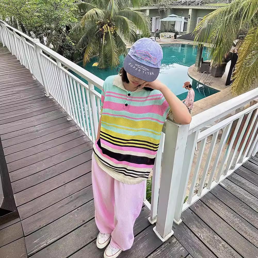 

Полосатые повседневные брюки прямого кроя, состоящие из двух частей Extra Large розовый