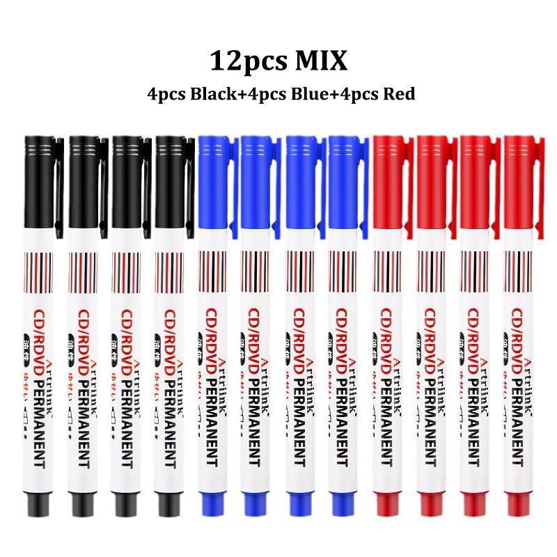 12 Pieces/Box Oil-Based Markers Pen Set Waterproof Quick-Drying Non-Erasable for CD Glass Courier Box Metal Graffiti Painting