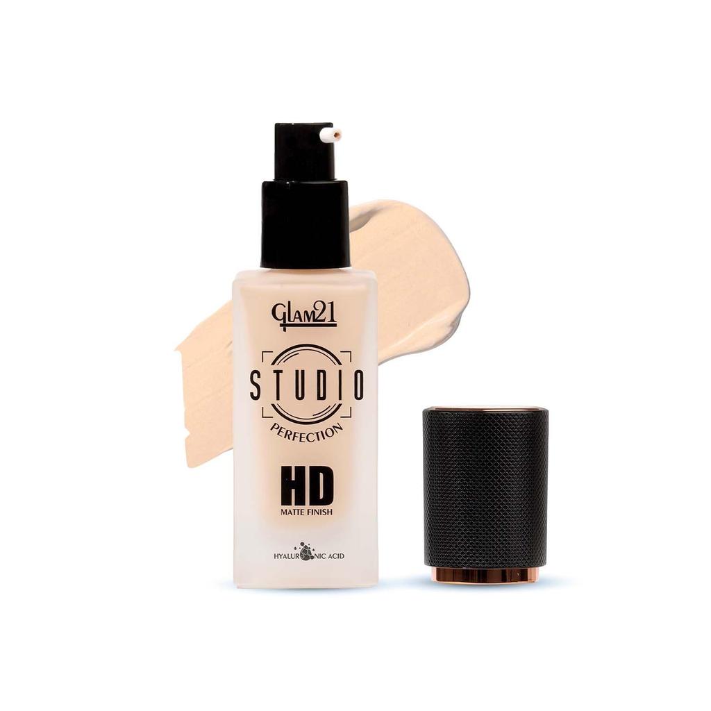 Glam21 Studio Perfection HD Matte Foundation - Matte Finish | Full Coverage Blendable | Long-Lasting Wear & Waterproof | Hyaluronic Acid Infusion |