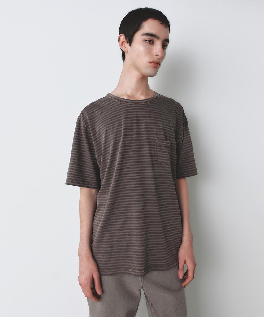 INSILENCE Striped Dyed Pocket T-Shirt Brown