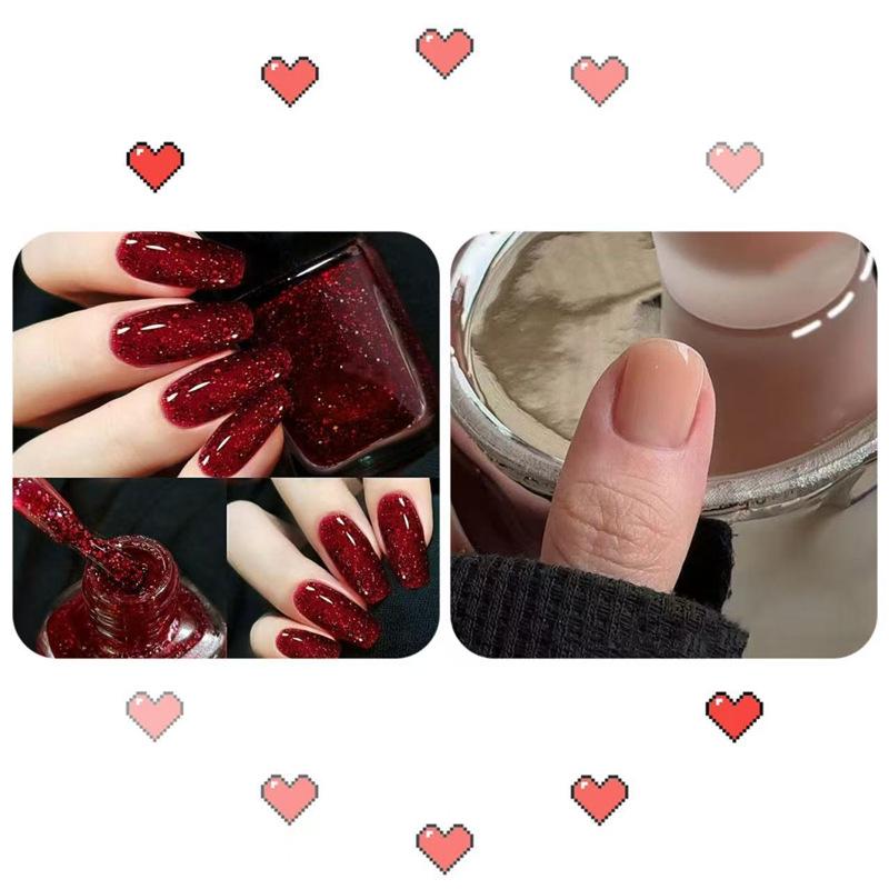 2026 New Year Red Super Sparkle Waterproof Nail Polish with Crushed Diamonds - Luxurious Whitening Formula