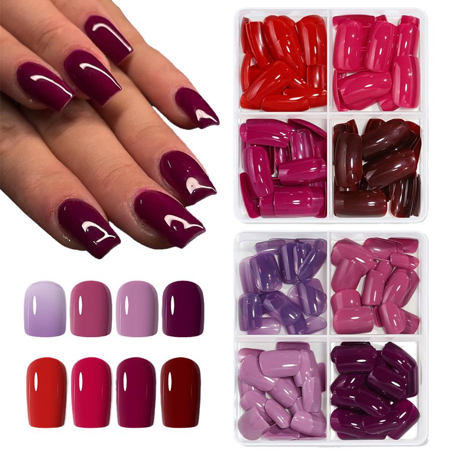 96 Pcs Press On Nails Short, Glossy Solid Color Fake Nails, Full Cover Artificial Nails for Natural Look Manicure