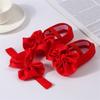 Baby Color Shoes + Hairband Set Big Bow Glue Soft Bottom Non- Toddler Shoes