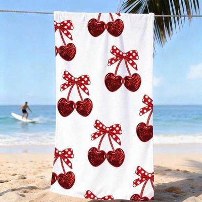 1Pc, Cherry Bow Pattern Beach Towel, Super Absorbent Lightweight Beach Towel - Sand-Free Quick-Dry Towel, Soft Microfiber, Suitable for Various Settin