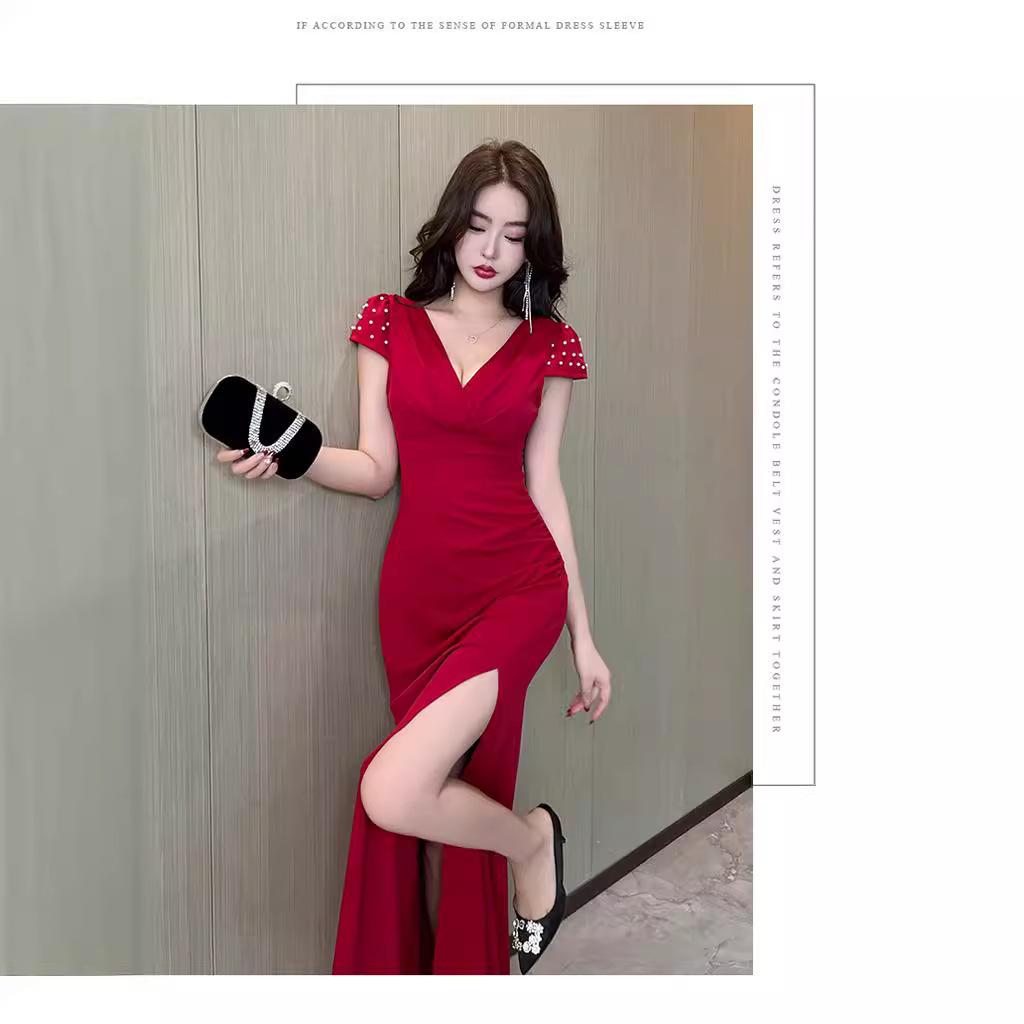 Sexy evening dress women's sauna foot bath massage SPA technician work clothes long dress KTV nightclub dress