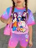 Ensemble de T-shirts K-Pop pour Filles Été Impression Dessin Animé Manches Courtes Ensemble Décontracté d'Extérieur Streetwear Manches Courtes Vêtements pour Adolescentes Costume