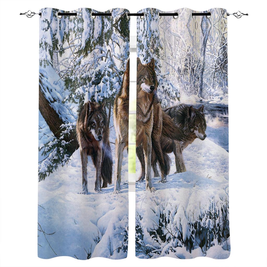 Beautiful Snow Scene Home Decor Window Curtains Bedroom Kitchen Curtain Panel Curtains for Living Room