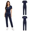 Damen Medizinischer Einteiler Jumpsuit Kurzarm Kordelzug Taille Elastischer Rücken Reißverschluss Taschen Arbeitskleidung