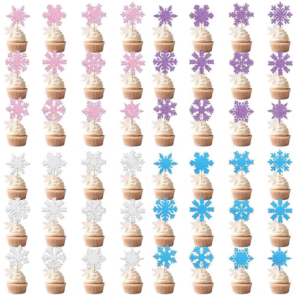 Christmas Snowflake Cake Toppers With Shining Design Paper For Holiday Party Decor