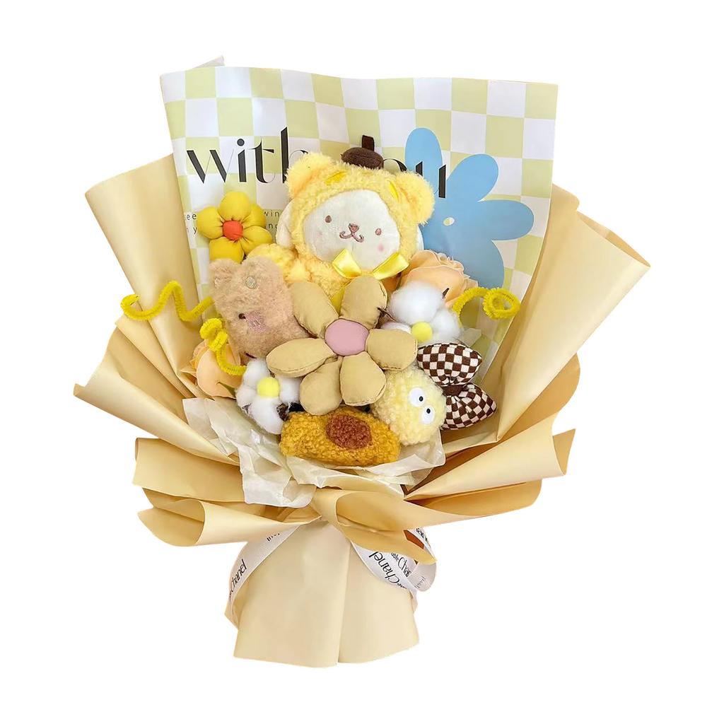 Plush Bouquet Doll, Hand-made Cartoon Plush Bouquet, Artificial Flowers & Plush Toys Birthday Wedding Graduation Valentine's Day Christmas Bouquet