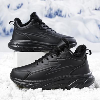 Baskets chaudes doublées de fourrure d'hiver pour hommes, bottes de neige montantes doublées de polaire antidérapantes, bottines courtes décontractées imperméables en simili cuir pour hommes
