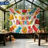 Gifts Candy Sweet Birthday Celebration Banner, Colorful Polyester Backdrop for Party Decorations