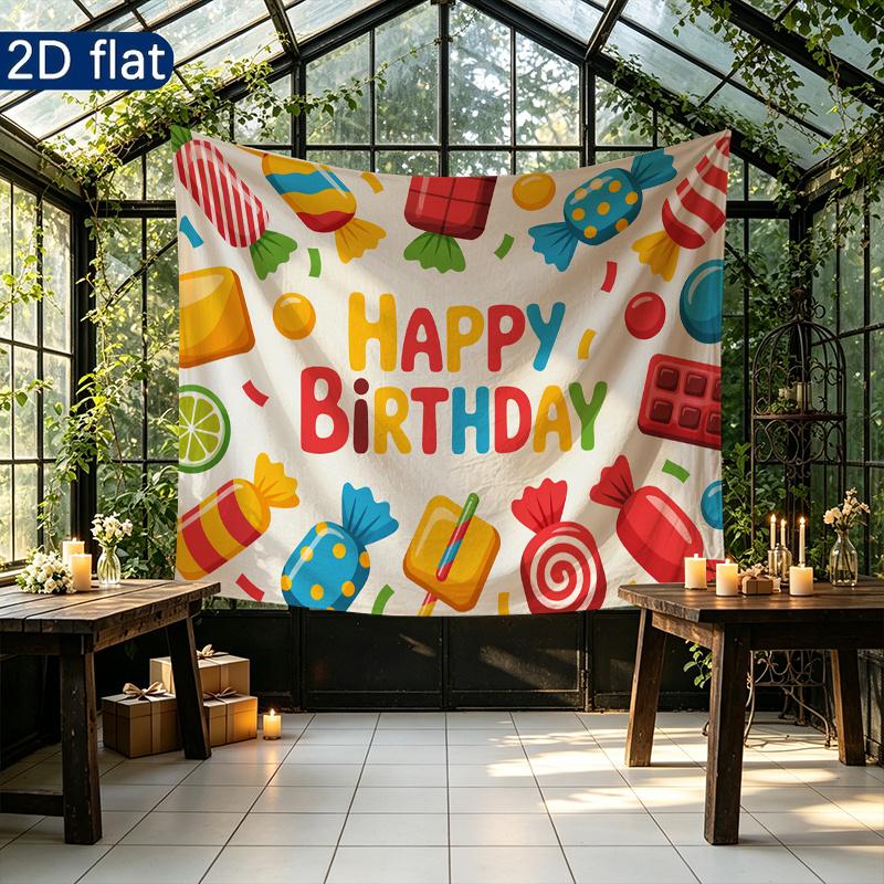 Gifts Candy Sweet Birthday Celebration Banner, Colorful Polyester Backdrop for Party Decorations