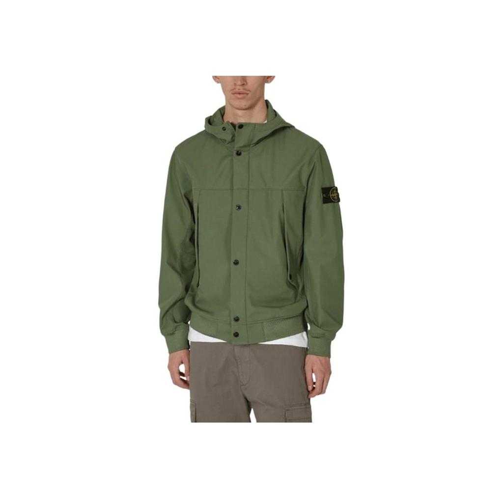 Stone Island SS24 Soft Shell Windproof Waterproof Breathable Solid Color Single-Breasted Casual Hooded Jacket Men jackets Moss-Green 801540227-V0059