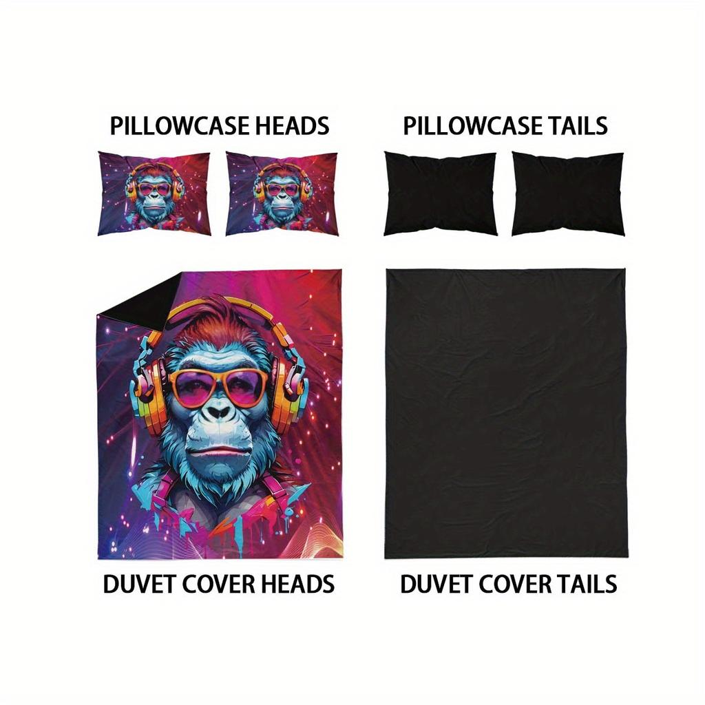 3Pcs Monkey Element Pattern Duvet Cover Set (1 Duvet Cover + 2 Pillowcases Coreless) Cool Background Bedding Set Soft