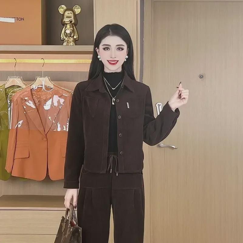 2024 Dámský manšestrový sametový oblek v korejském stylu: Podzimní/Zimní Ležérní & Trendy Dvoudílný