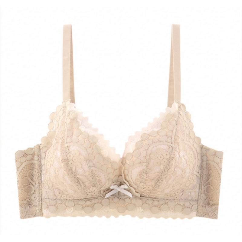 Women Comfort Push Up Bra With Scalloped Lace Trim S телесный