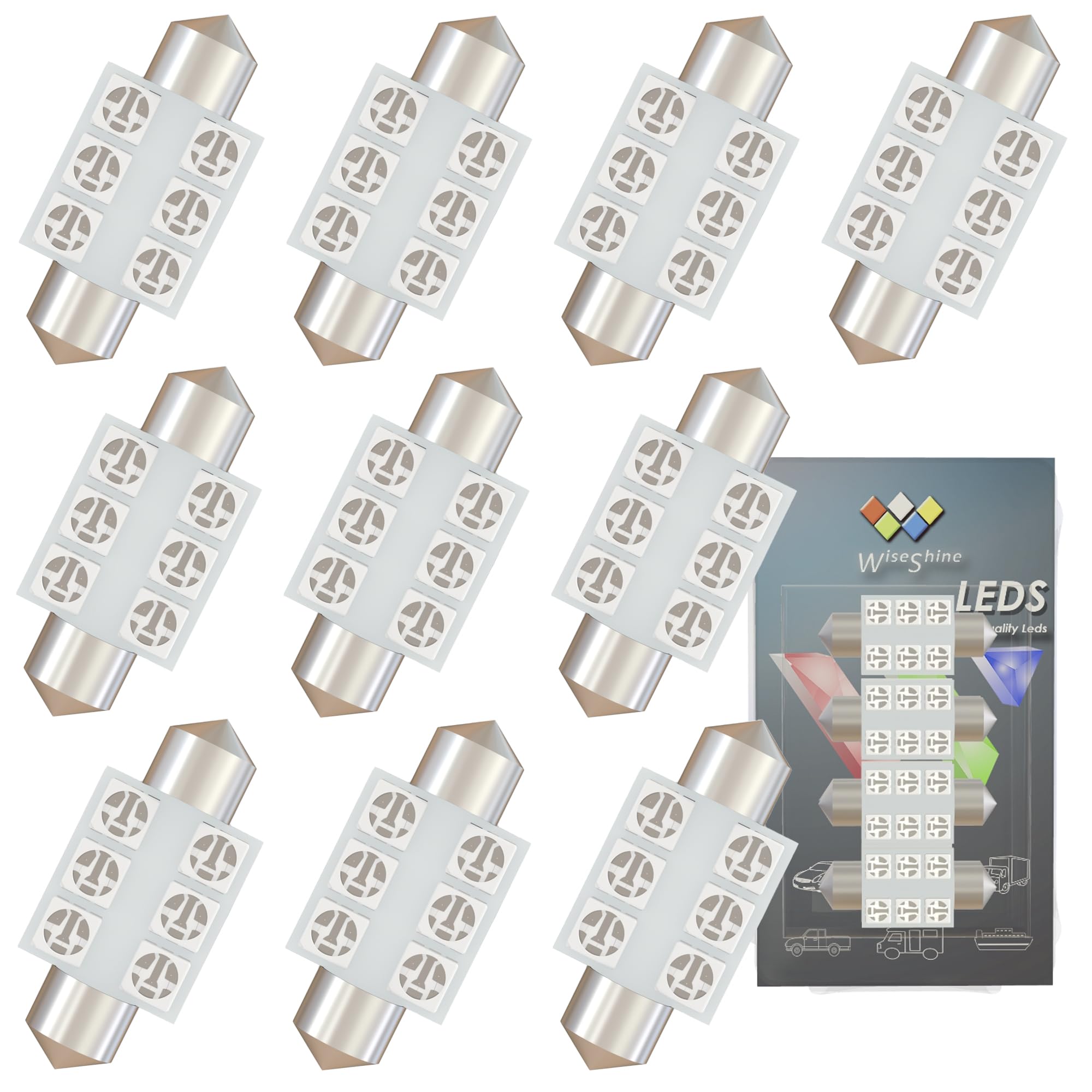 WiseShine 36mm Festoon Dome LED Bulb Light 6418 C5W 6411 36mm синий