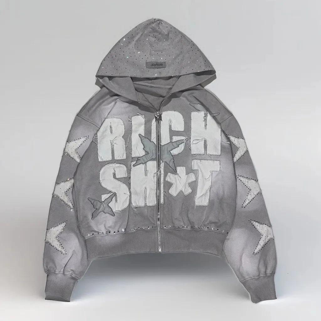 Europe, America 2025 American graffiti printing men's and women's loose casual zipper hooded sweater trendy brand