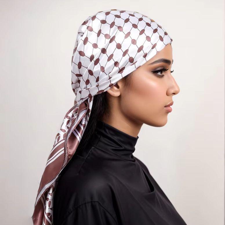 90cm Leopard Print Square Scarf Satin Silk Headband Muslim Woman Hijab Lady Fashion Hairwrap Rock Style Headscarf Islam Foulard