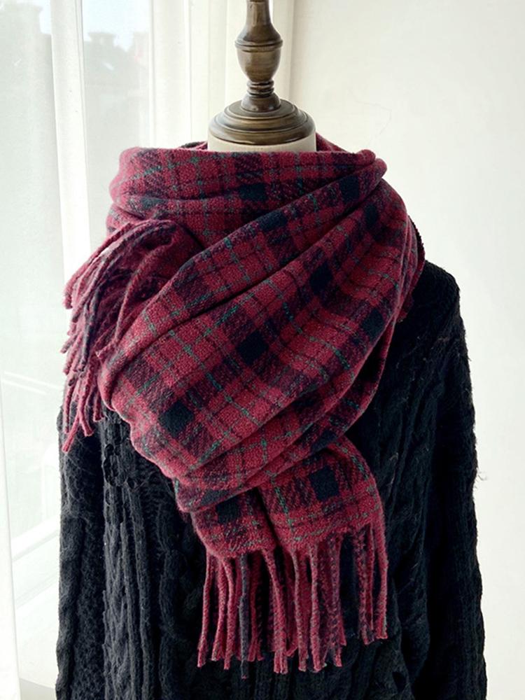 Retro Fashion Winter Women Men Knitted Scarf Headscarf Casual Preppy Plaid Tassel Scarve Lady Mujer Wrap Shawl Unisex Korean New
