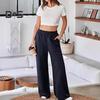 Damenhose, elastisch, hohe Taille, gerades weites Bein, lange Hose, einfarbig, lockere Passform, lange Hose mit Taschen, für den Alltag
