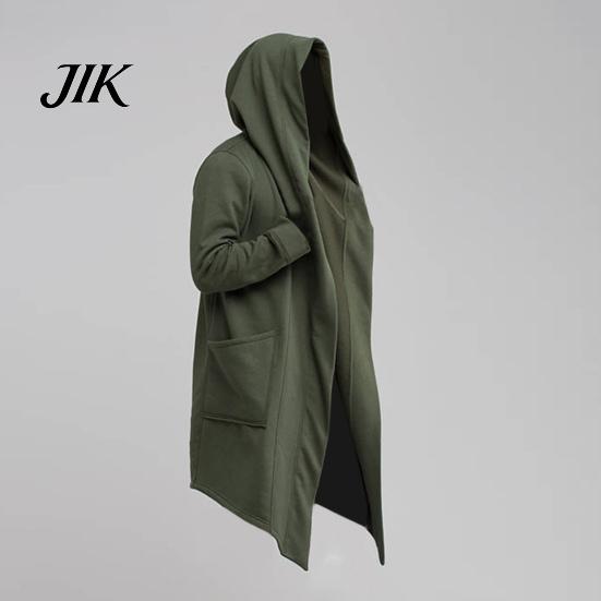 Long Coat Men Oversize Hooded Solid Color Jacket Cardigan Trench for Autumn
