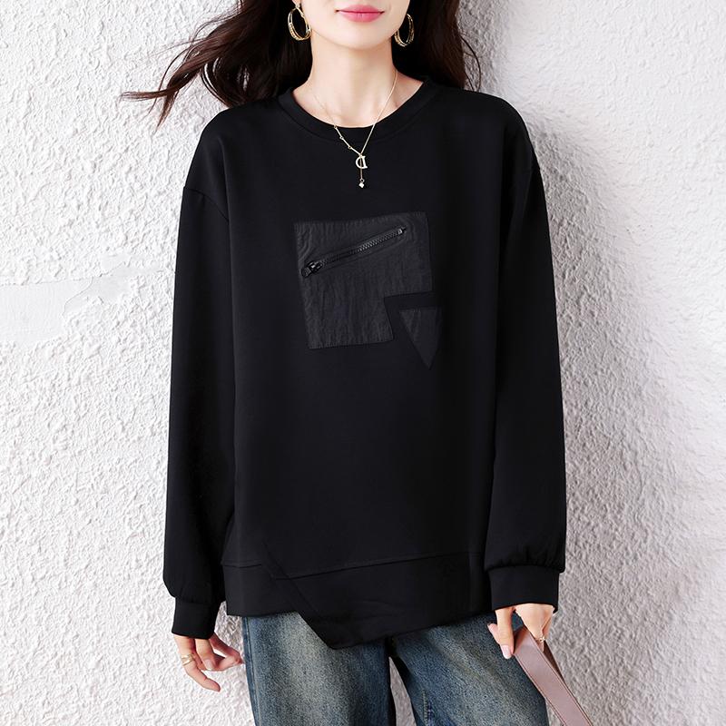 DIMANAF 2025 Plus Size Women Hoodies Shirts Autumn T-shirt Long Sleeve Loose Casual Tops Tees Black