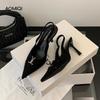 Elegant 2025 Black High-End Women's Pointed Toe High Heel Sandals