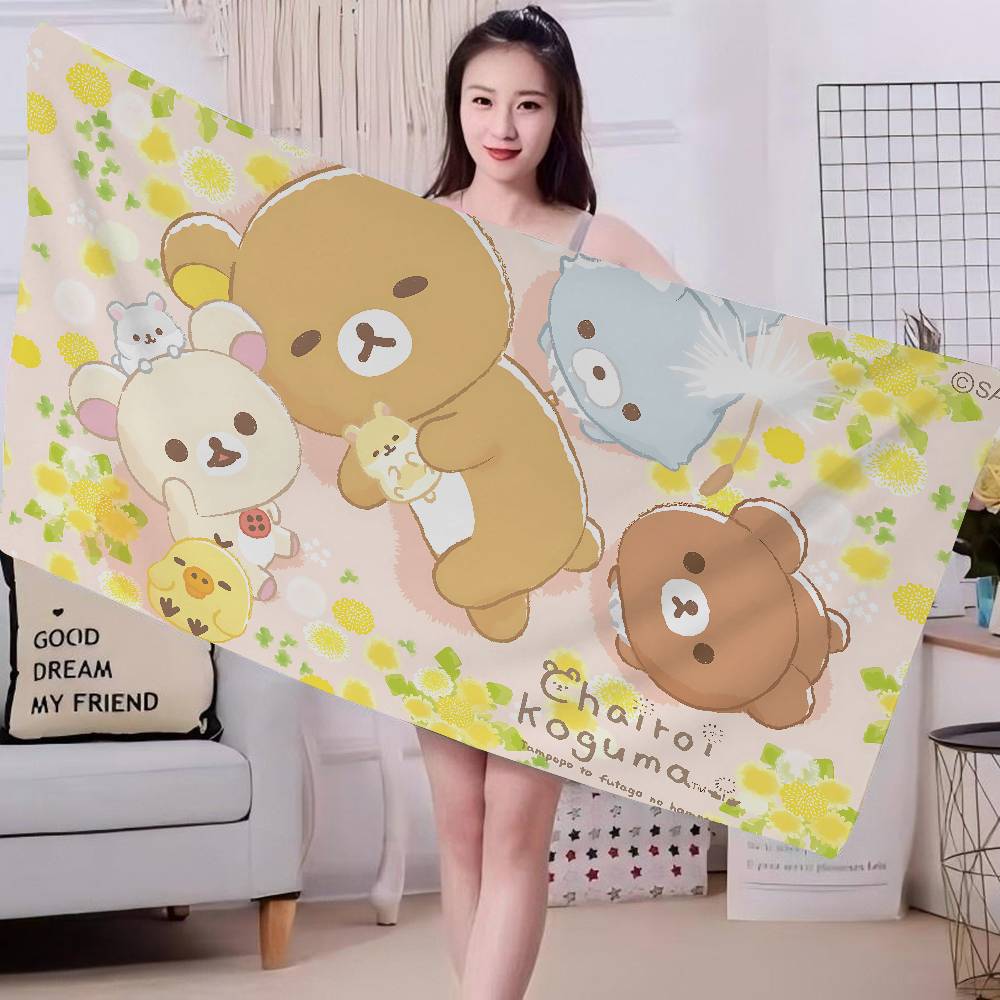 Popular Cute R-rilakkumas Bear Bath Towel Microfiber Soft Water Absorbing Breathable For Girl Kids Decorative Cartoon Towel