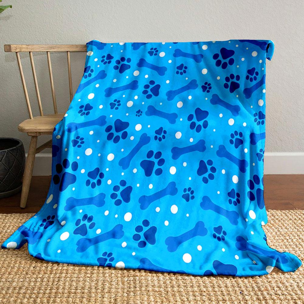 Blue Bone and Paw Print Pattern print blanket soft and cozy perfect for the living room bed sofa or a nap,gift