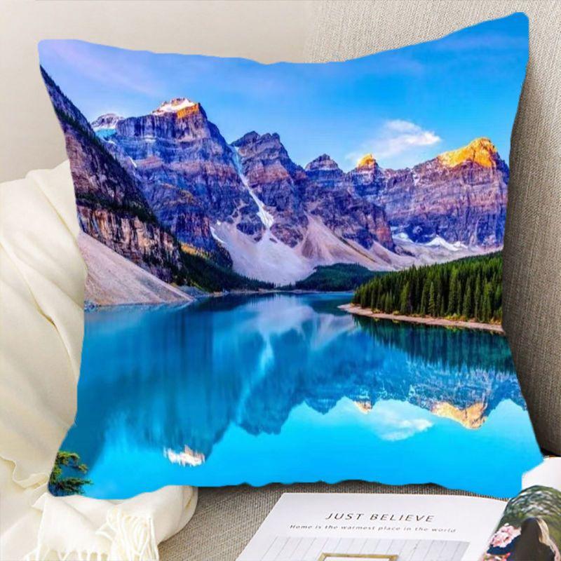 "Nature's Wonders Throw Pillow Covers - Mountain, Waterfall & Sunset Scenic Cushion Cases"