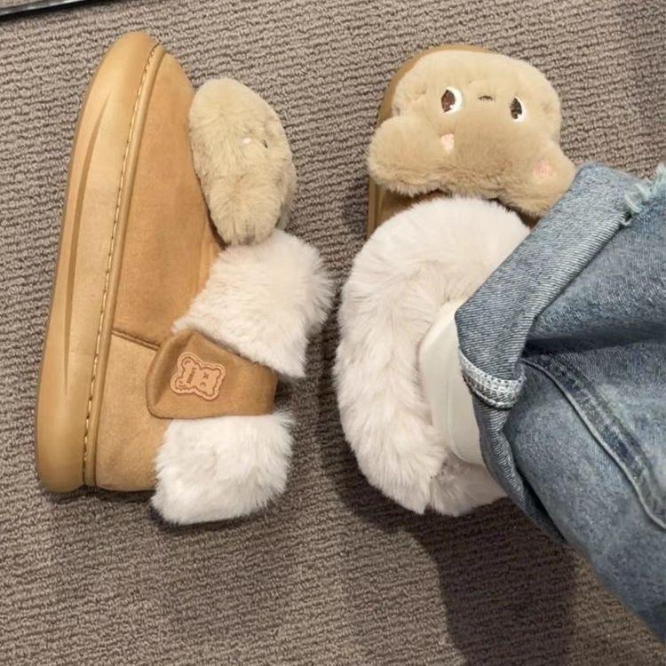 Internet celebrity bear non-slip Northeast thick-soled snow boots women's winter 2025 new velvet thickened thermal cotton shoes