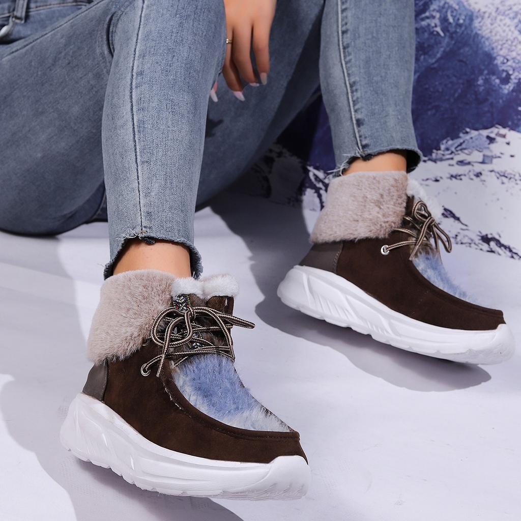 Fashion Mujer Warm Platform Ankle Boots 2025 Winter New Woman Warm Snow Boots Waterproof Comfortable Lace-Up Thicken Plush Winter Botas