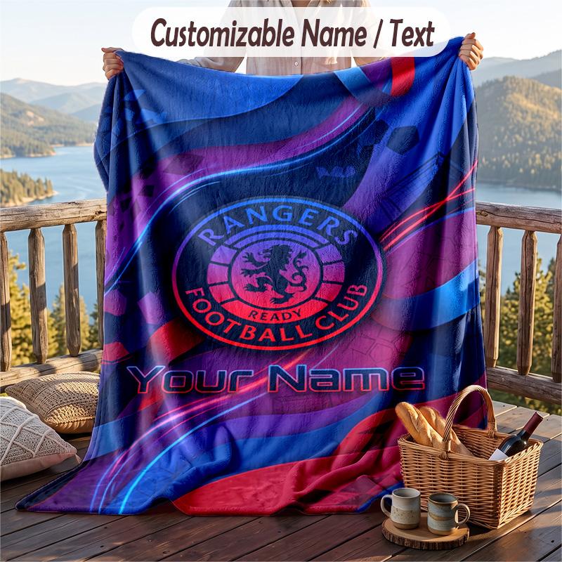 Flannel Blanket Rangers FC Print Custom Name Text Soft Throw for Sofa Bed