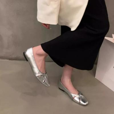 Women's Flat Shoes Spring New Square Head Shallow Hollow Soft Sole Anti-slip Wear-resistant Single Shoes