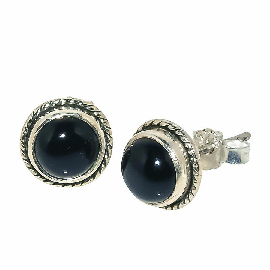 Piatră prețioasă Onix Negru Natural Argint Sterling Solid 925 Bijuterii Cercei Stud m2T38