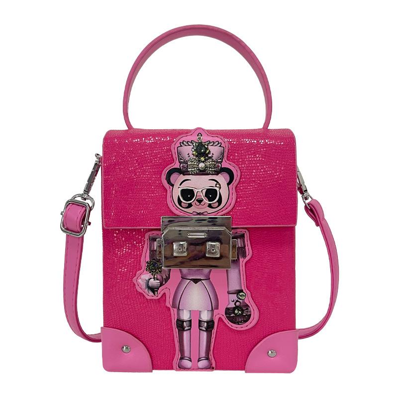 

Light Luxury Women Box Bag Personal Vertical Square Bag Fashion Cartoon Print Shoulder Bags Exquisite Elegant Compact Phone Bags 13x8x19cm роза розовый
