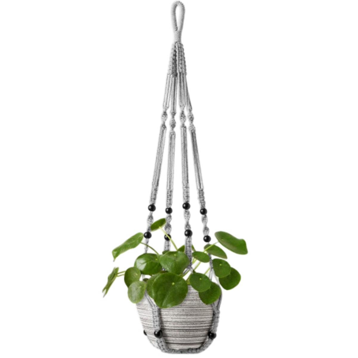 

Макраме Подвески для растений Ручная работа Хлопковая веревка Держатель для горшка Декоративная подвесная корзина-кашпо для гостиной, балкона серый