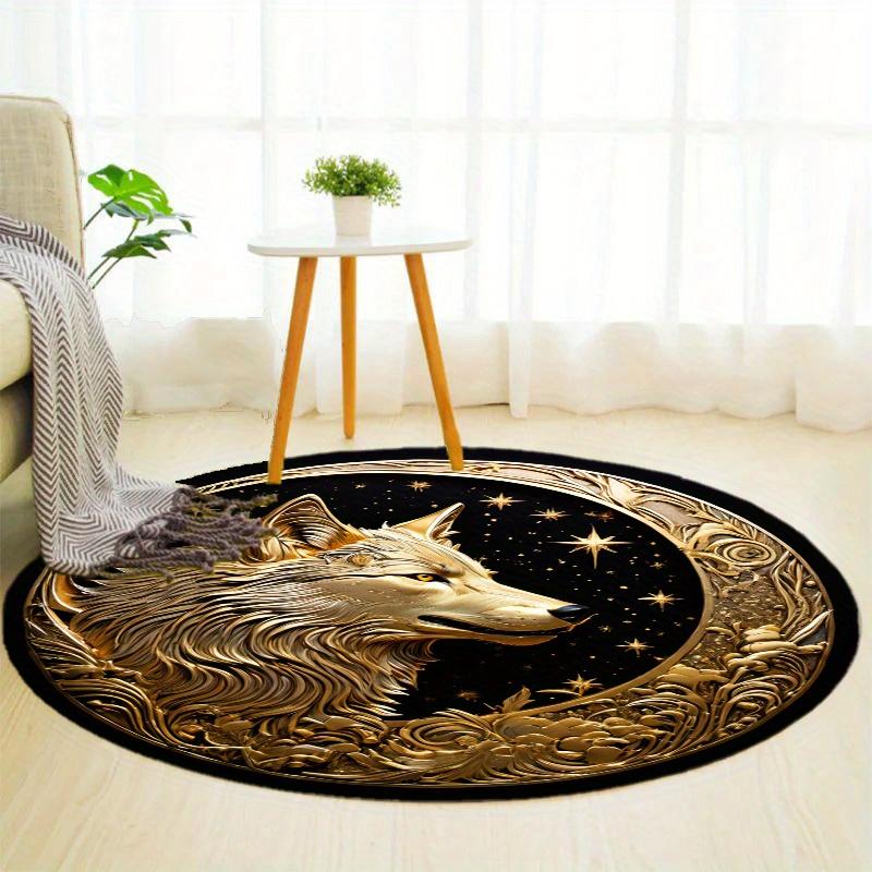 S Golden Wolf Round Rug Nonslip Area Rug Office Chair Mat Carpet For Living Room Bedroom Home Decor