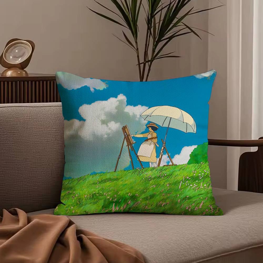 Cartoon W-Wind R-Rises Pillow Case Anti-dustmite Pillowcase Invisible zipper silky short plush Sofa cushion cover