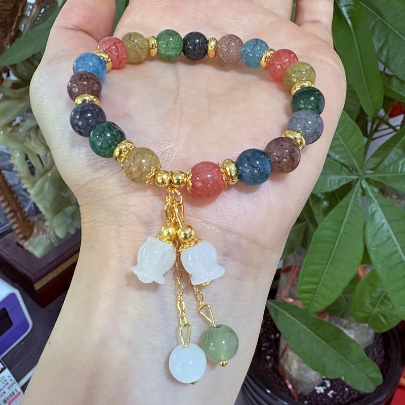 Fashion Colorful Tourmaline Crystal Bracelets for Women Men Light Luxury Orchid Pendant Beaded Bracelet Jewelry Gift