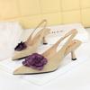 Fashion European And American Banquet Slim Heels And Light Mouth Empty Shoes For Women's Design Contrast Color Flowers Back Tripping