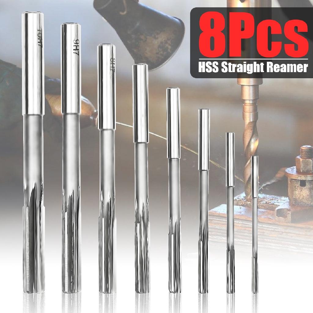 8Pcs HSS M35 M35 C0.5 3/4/5/6/7/8/9/10mm Reamer Machine Chucking Reamer Mill Cutter Tool High Speed Steel