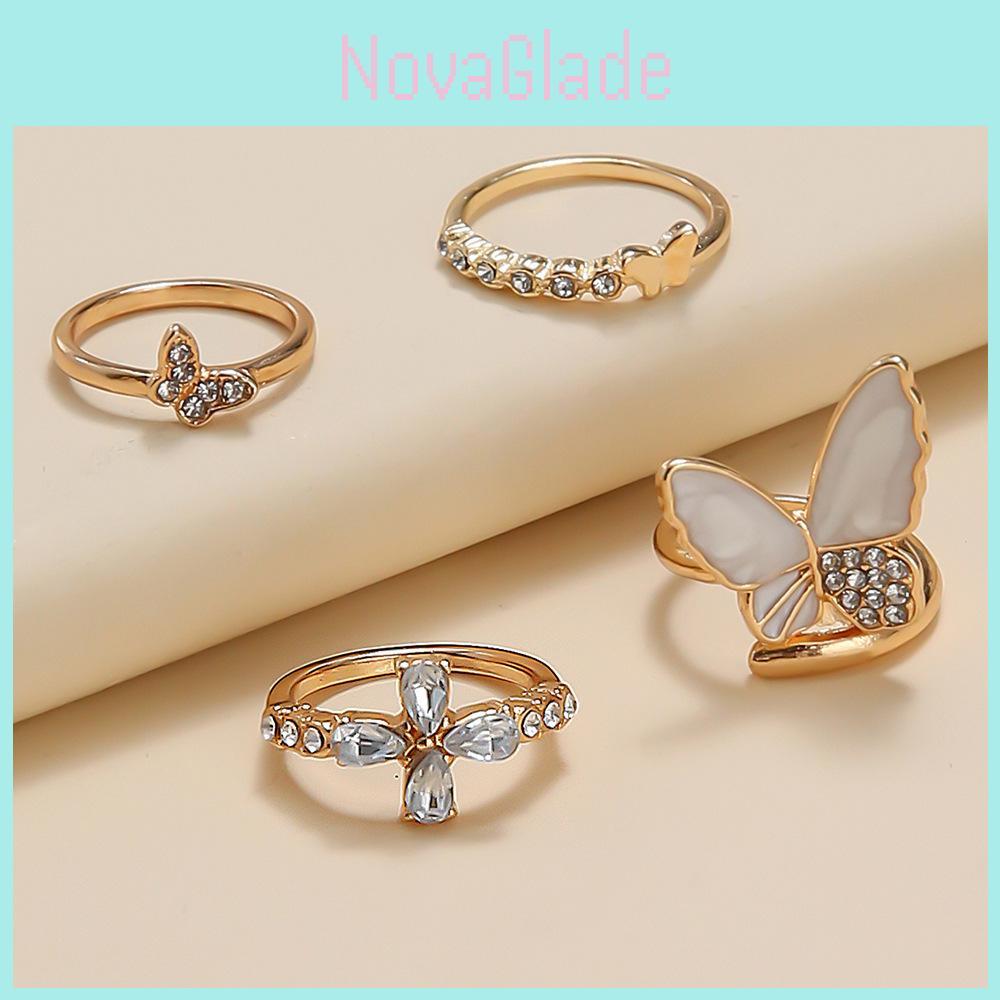 Fashion Butterfly Diamond Alloy Ring Set Wholesale Women's Jewelry