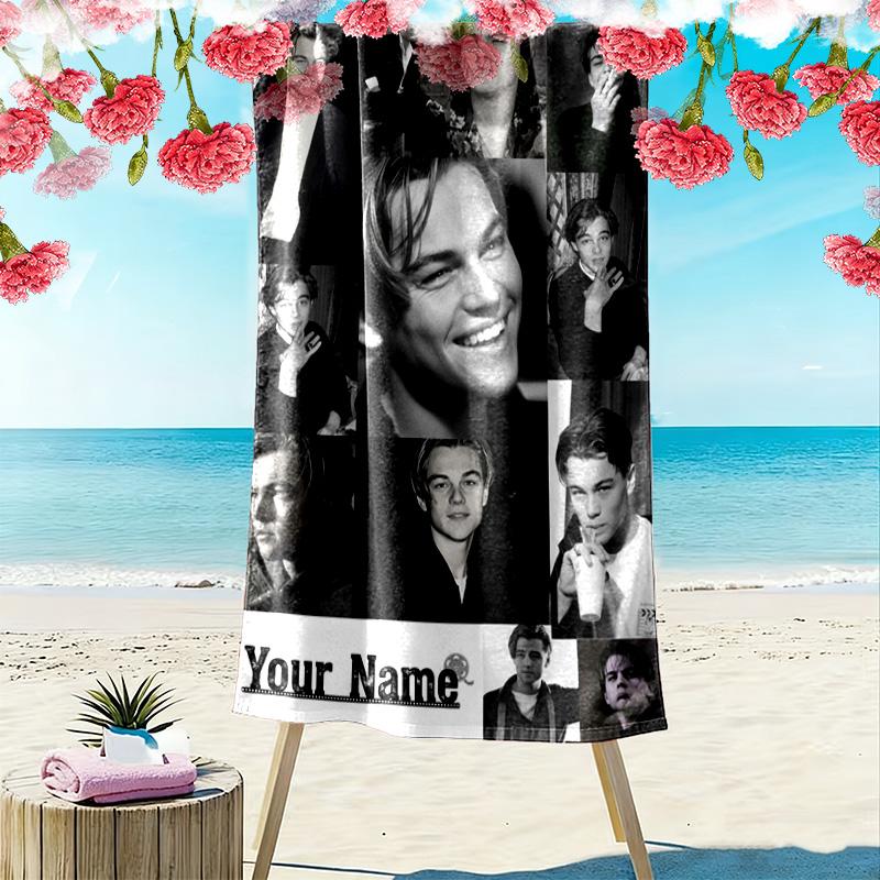 Name Custom Leonardo DiCaprio Print Beach Towel, Large Soft Quick Dry Towel for Beach Camping Swimming
