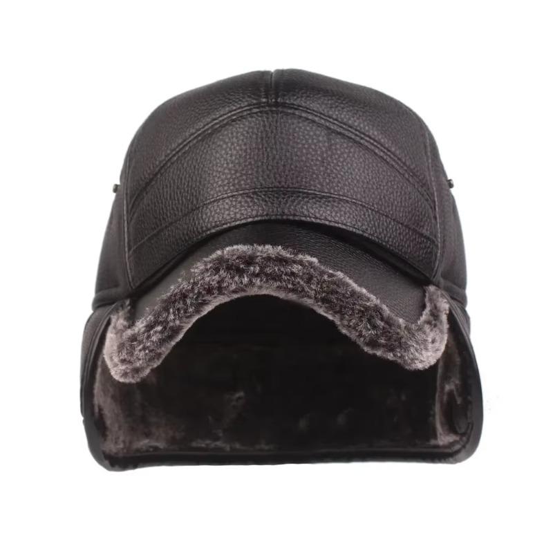 Fashion Foldable Winter Thickened Leather Cap With Built-in Earmuffs For Cold Wind As Warm Outdoor Sports Baseball Caps