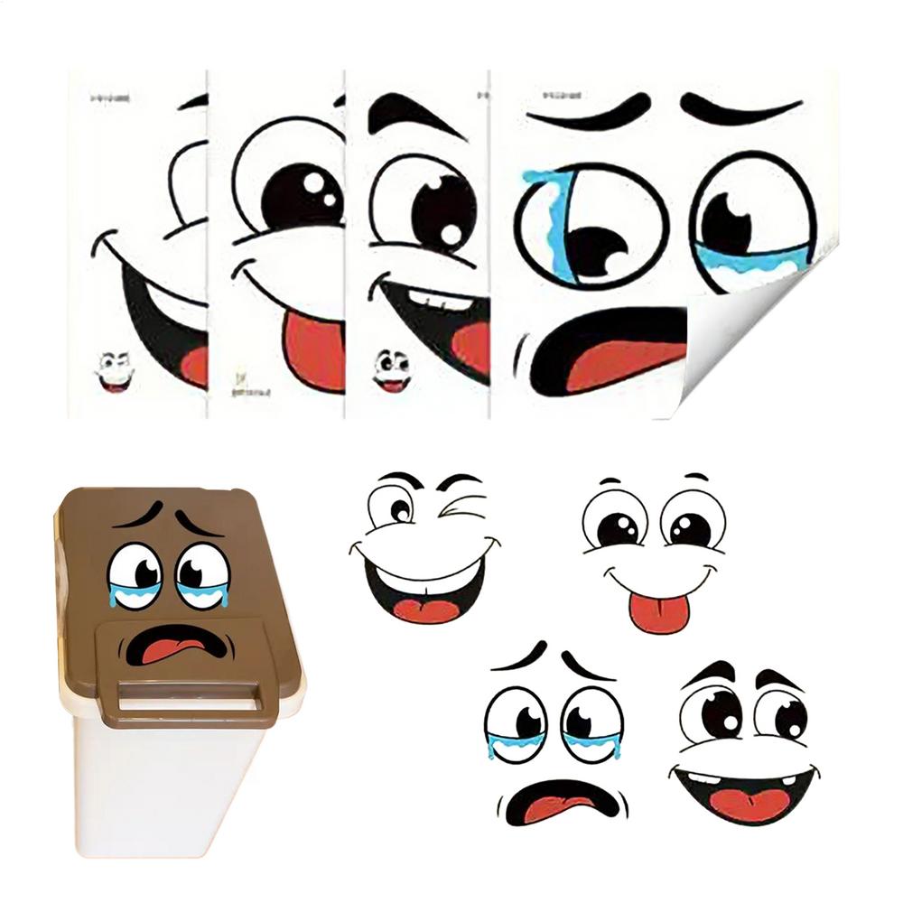 Bin Stickers Funny Expressions Sticky Decals 4 Sheets Cartoon Face Stickers For Kitchen Fridge Bucket Driveway Garden Indoor