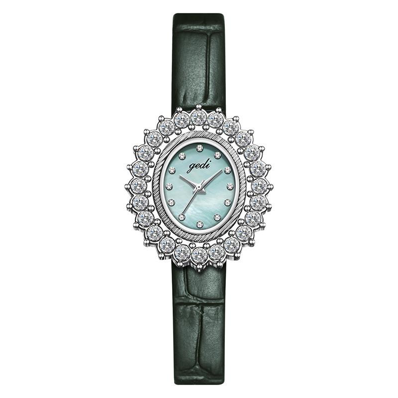 

Elegant Womens Quartz Watch With Leather Strap Waterproof For Fashionable Ladies Green Shell Green Face